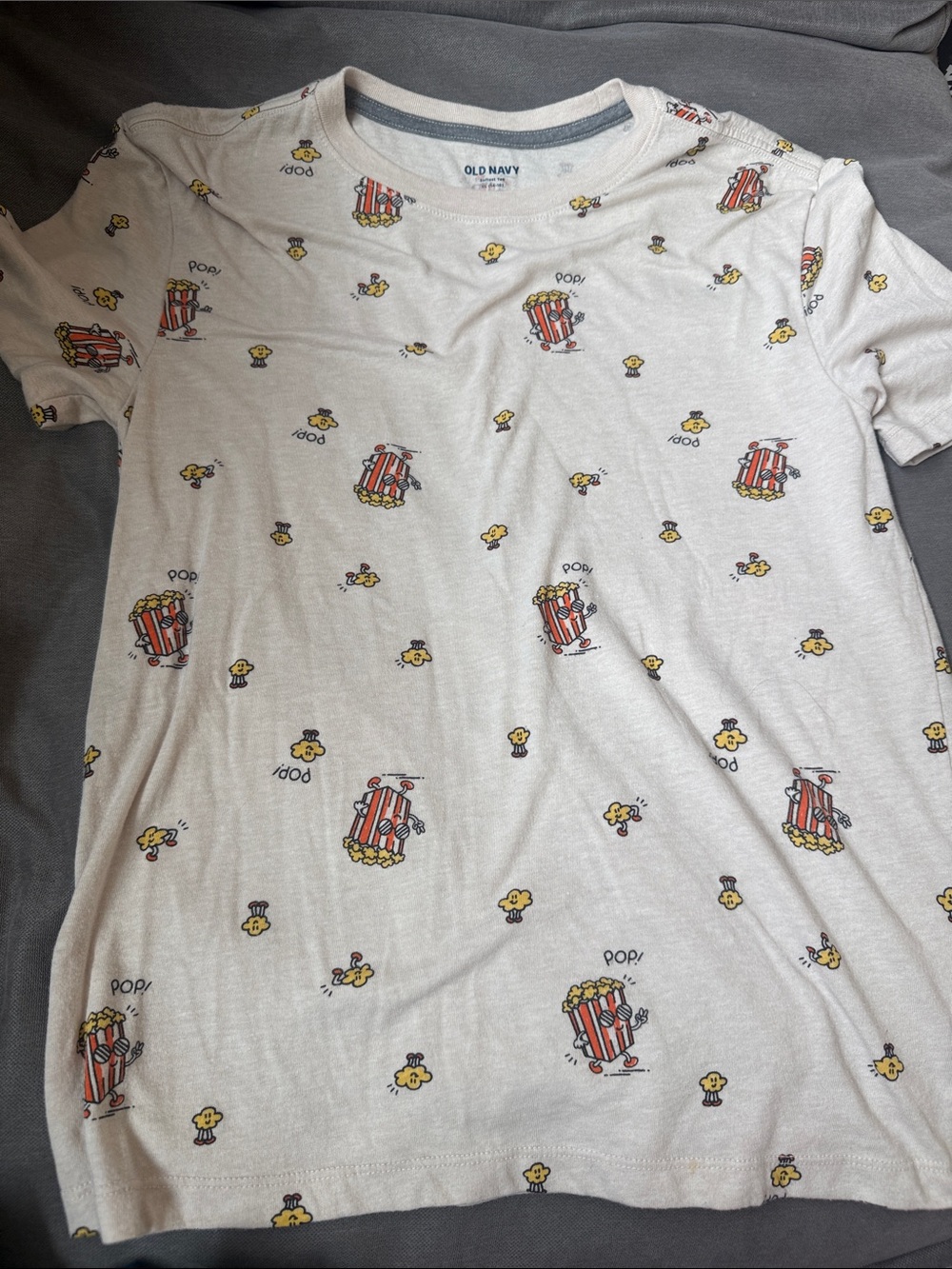 Old Navy White Kids Popcorn Cartoon Tee with Yellow Accents